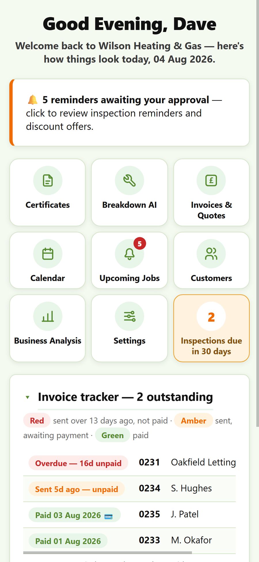 GASpilot dashboard